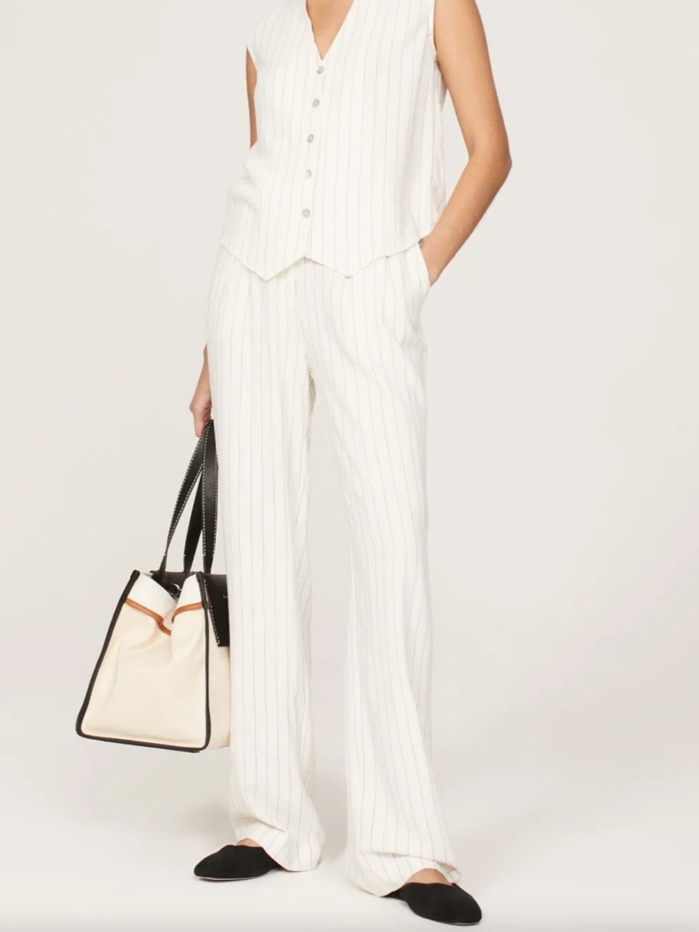 Donni. Pinstripe High Rise Pull On Pleated Pants